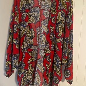 Maurices Red and Blue Paisley Top kimono cotton